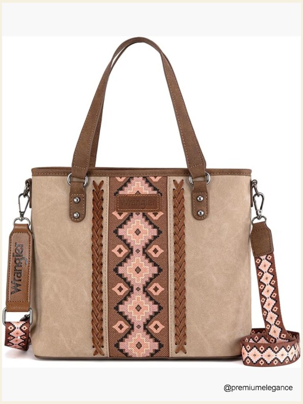 Western Tote Bag with Detachable Strap - Faux Leather Satchel